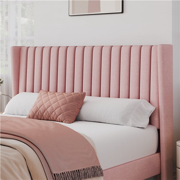 Queen Upholstered Bed Frame with Wing Side - Image 5