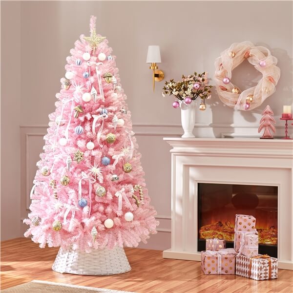 Yaheetech 6ft Pre-lit Artificial Hinged Christmas Tree Pink