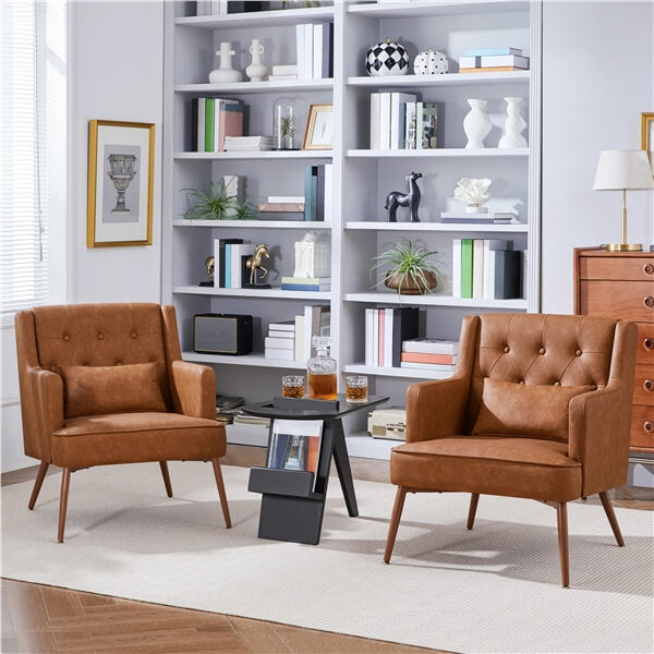 Yaheetech Set of 2 Button-Tufted PU Leather Accent Armchairs - Image 4
