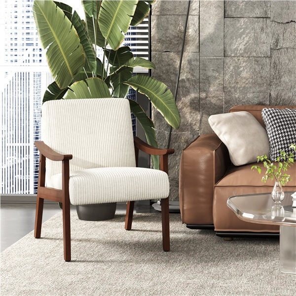 Yaheetech Corduroy Accent Chair Set of 2. Beige - Image 10