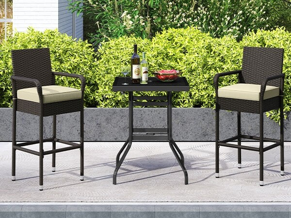 Yaheetech Set of 2 Outdoor PE Rattan Patio Bar Stools - Image 5