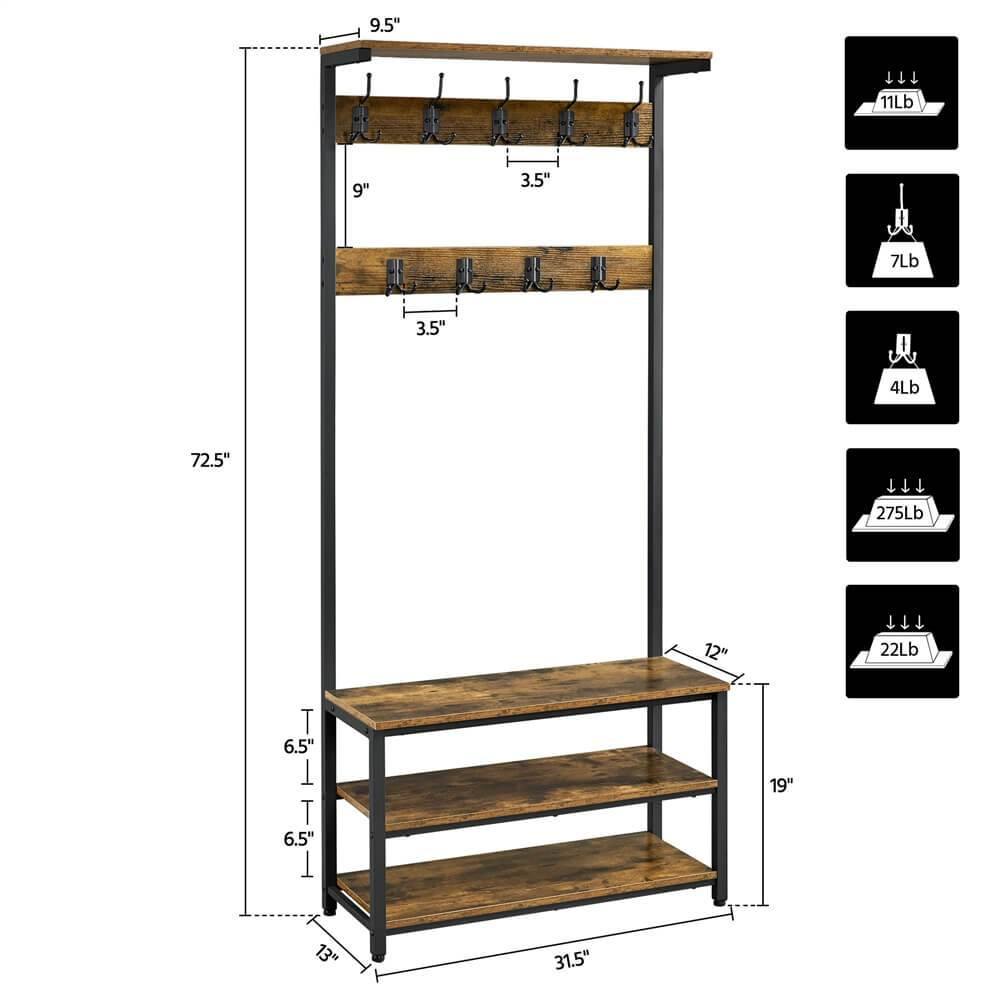 Yaheetech Hall Tree with Bench and Shoe Storage - Image 2