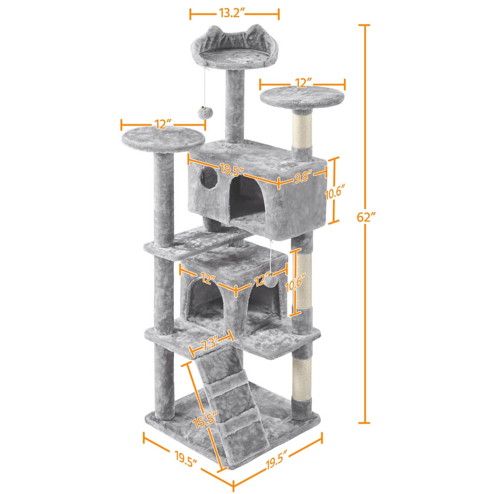 Yaheetech 62.5?? H Cat Tree w/ 2 Condos - Image 2
