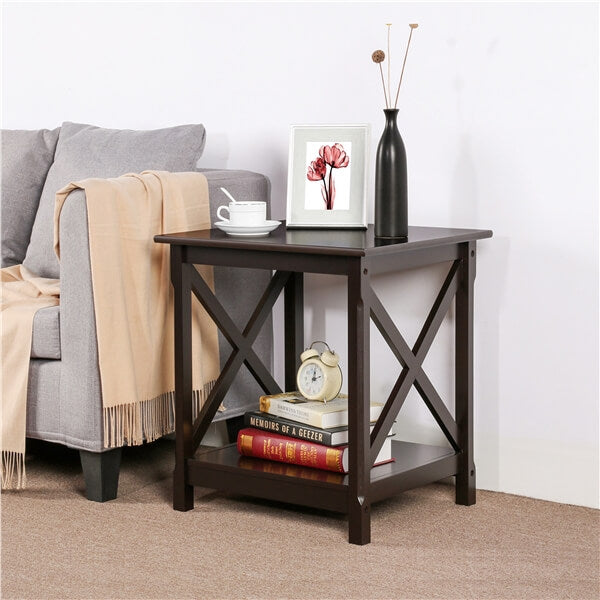 Yaheetech X Design End Table with 2-Tier Storage Shelf