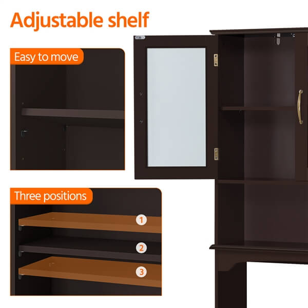 Yaheetech Free Standing Toilet Rack with Adjustable Shelves and Tempered Glass Doors for Bathroom Washroom - Image 4