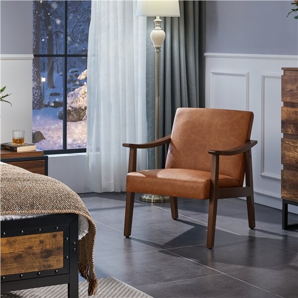 Yaheetech Mid-Century Modern Armchair with Solid Wood Legs - Image 11