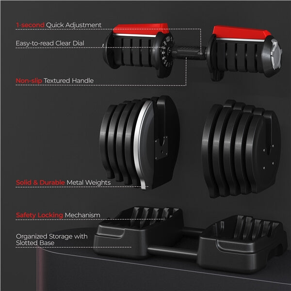 Yaheetech Adjustable Dumbbell Set 90lbs Fast Adjust Dumbbells - Image 6