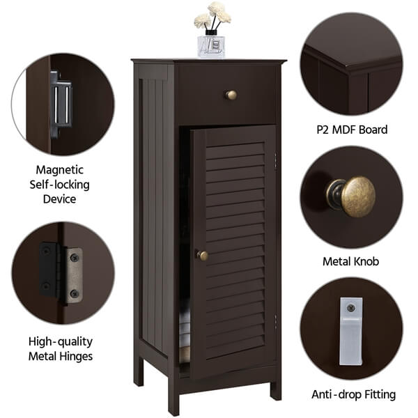 Yaheetech Wooden Free-Standing Storage Organizer Unit with Drawer and Door Cabinet - Image 4