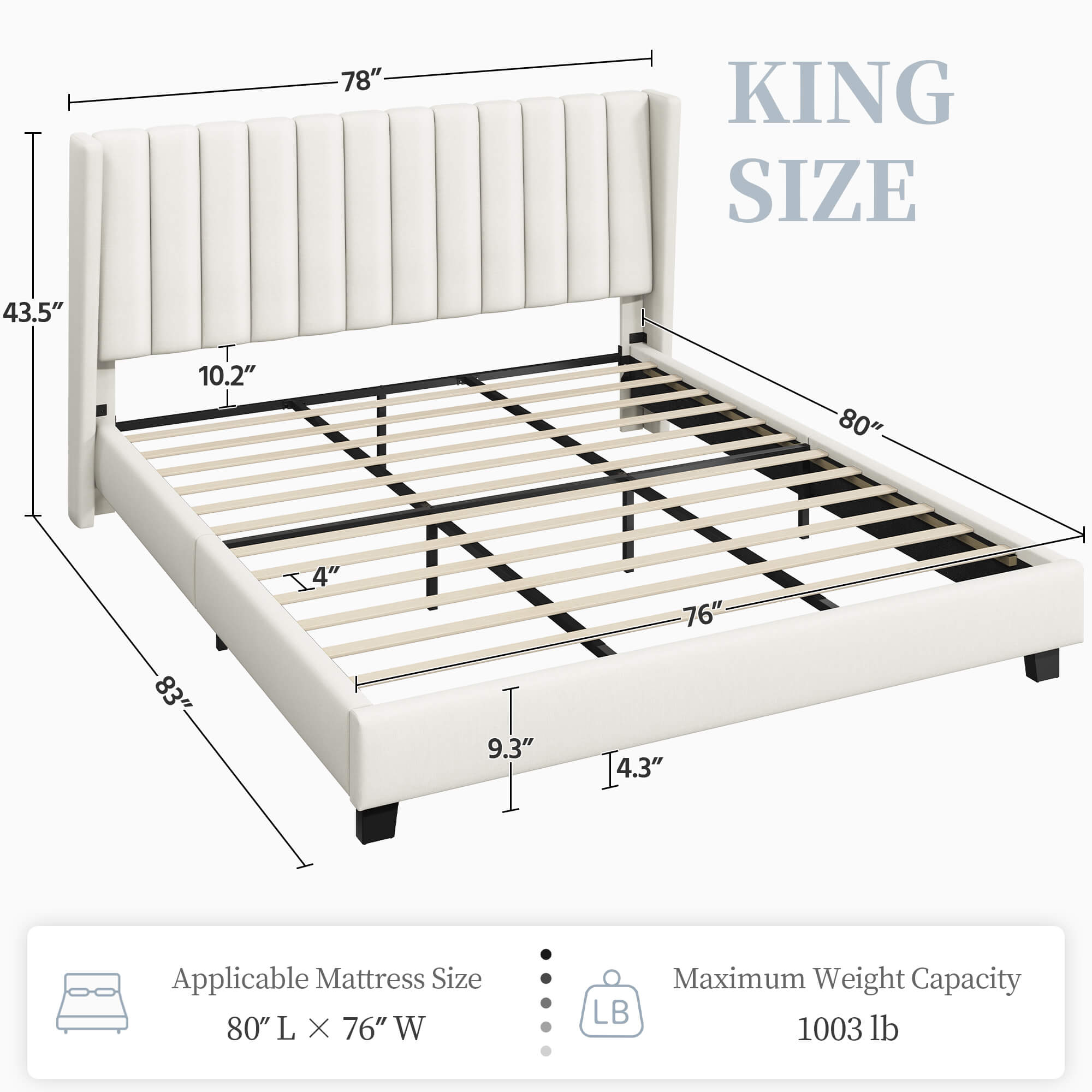 Yaheetech Upholstered Bed Frame with Wing Side - Image 5