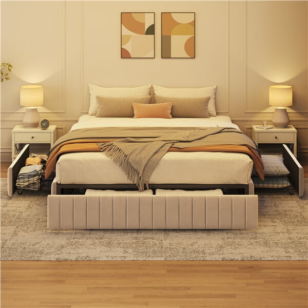 Yaheetech Upholstered Bed with Underbed 3 Storage Drawers