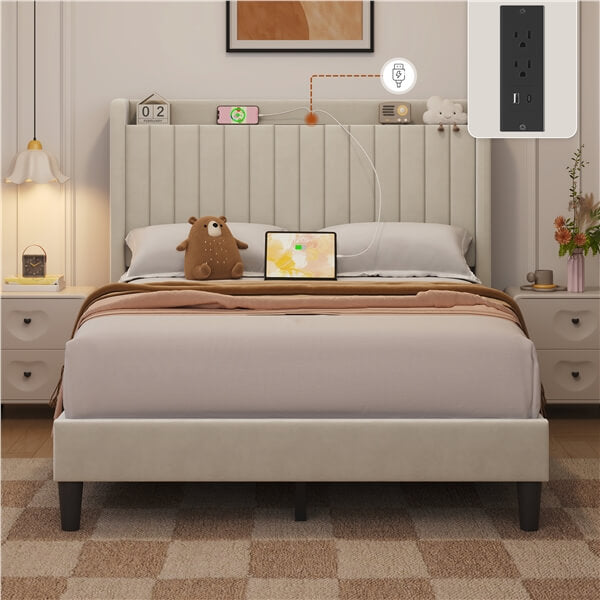 Yaheetech Bed Frame with USB Charging Station and Storage