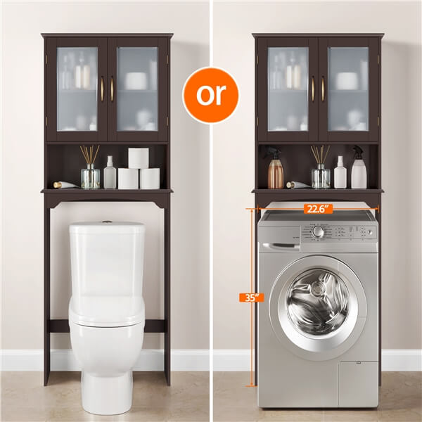 Yaheetech Free Standing Toilet Rack with Adjustable Shelves and Tempered Glass Doors for Bathroom Washroom - Image 5