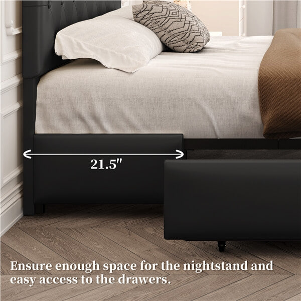 Yaheetech Upholstered Bed Frame with Adjustable Headboard and Three Drawers Storage - Image 10