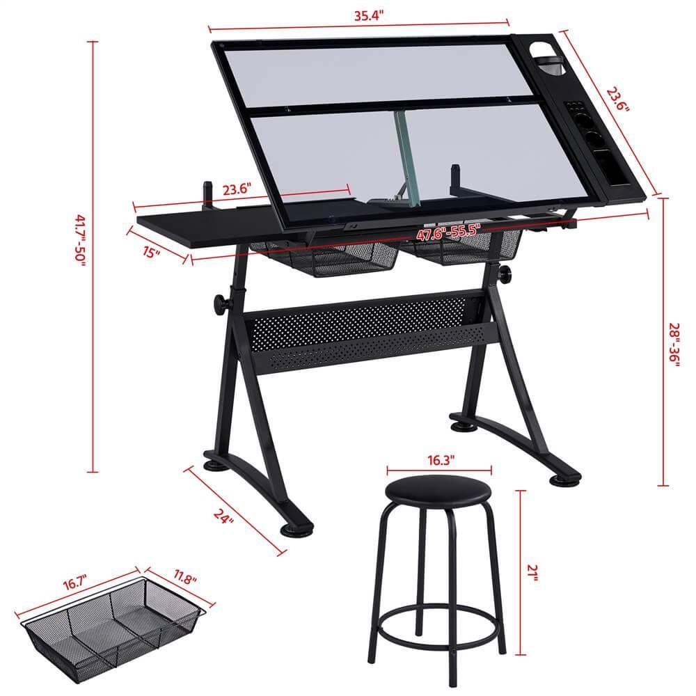 Yaheetech Glass Drafting Table 28'' to 36'' - Image 3