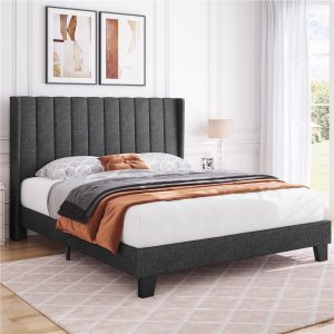 Yaheetech Bed Frame Upholstered Platform Bed with Fabric Headboard