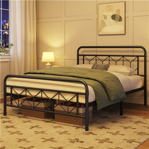 Yaheetech Metal Platform Bed Frame Mattress Foundation with Diamond Pattern Headboard