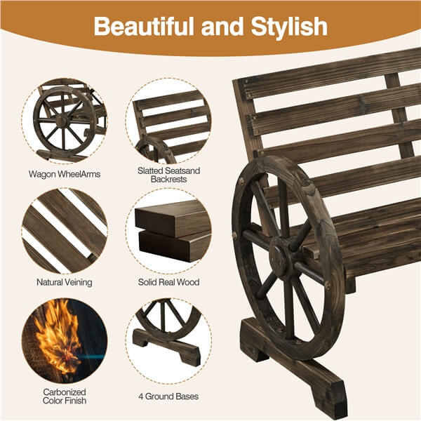 Yaheetech 41 Wooden Wheel Bench Garden Bench - Image 4