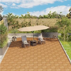 Yaheetech 10PCS Acacia Wood Interlocking Flooring Tiles