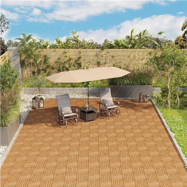 Yaheetech 10PCS Acacia Wood Interlocking Flooring Tiles
