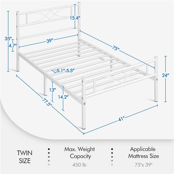 Yaheetech White Metal Bed with Headboard - Image 5