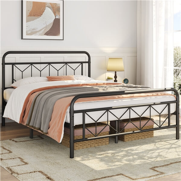 Yaheetech Metal Platform Bed Frame Mattress Foundation with Diamond Pattern Headboard - Image 14