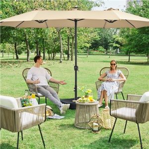 Yaheetech 15 ft Large Patio Umbrella with Solar Lights