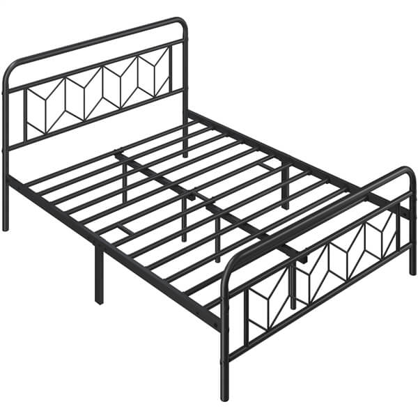 Yaheetech Metal Platform Bed Frame Mattress Foundation with Diamond Pattern Headboard - Image 2