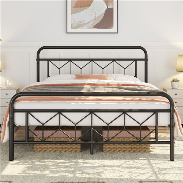 Yaheetech Metal Platform Bed Frame Mattress Foundation with Diamond Pattern Headboard - Image 13