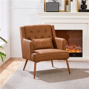 Yaheetech Living Room Chair Mid Century PU Leather Armchair Lumbar Pillow