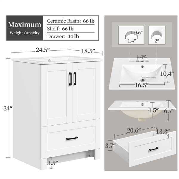 Yaheetech 24.5 Modern Bathroom Vanity with Ceramic Basin - Image 3