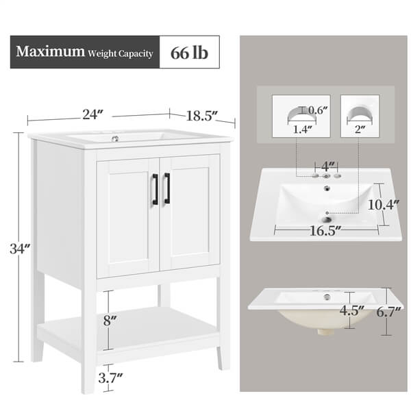 Yaheetech 24 Modern Bathroom Vanity with Sink - Image 3