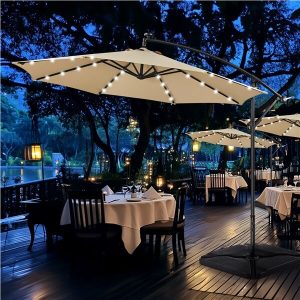 Yaheetech 10FT Solar Offset Umbrella with 32 LED Lights