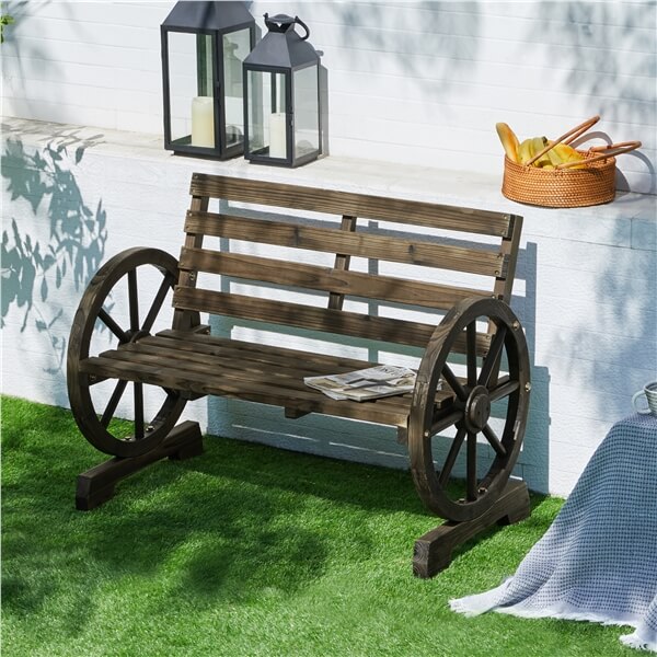 Yaheetech 41 Wooden Wheel Bench Garden Bench
