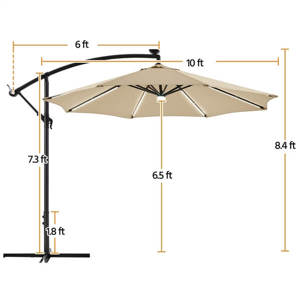 Yaheetech 10 FT Solar Powered LED Patio Umbrella Outdoor Cantilever Umbrella - Image 4