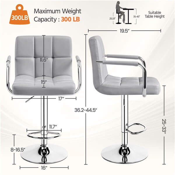 Yaheetech PU Leather Adjustable Swivel Barstools - Image 8
