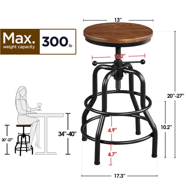 Yaheetech Industrial Vintage Counter Height Adjustable Bar Stool - Image 6