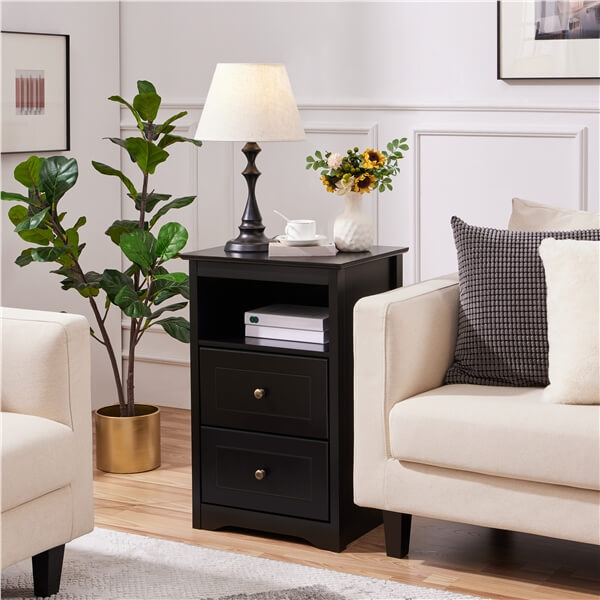 Yaheetech Tall Nightstand with 2 Drawer and 1 Cubby