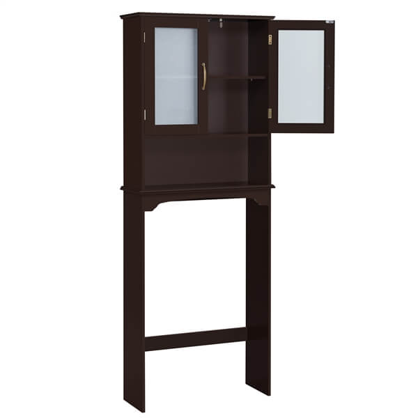 Yaheetech Free Standing Toilet Rack with Adjustable Shelves and Tempered Glass Doors for Bathroom Washroom - Image 2