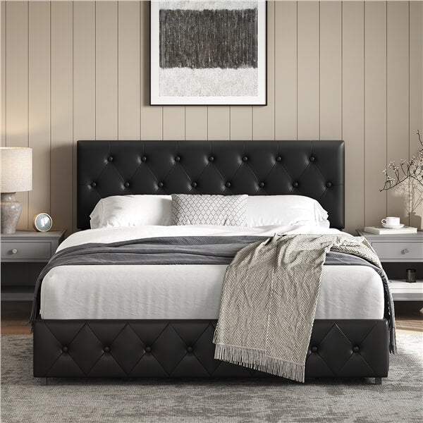 Yaheetech Upholstered Bed Frame with Adjustable Headboard and Three Drawers Storage - Image 21