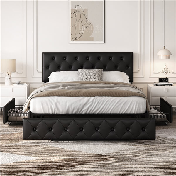 Yaheetech Upholstered Bed Frame with Adjustable Headboard and Three Drawers Storage - Image 22
