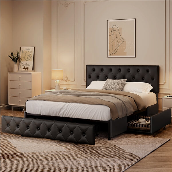 Yaheetech Upholstered Bed Frame with Adjustable Headboard and Three Drawers Storage - Image 19