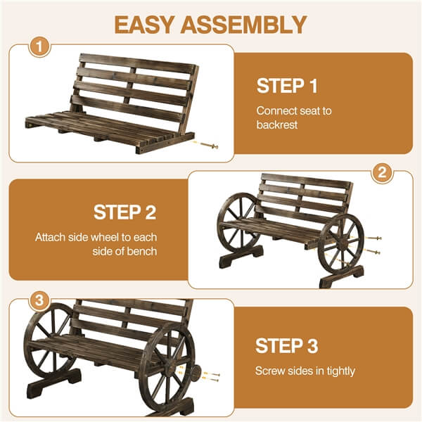 Yaheetech 41 Wooden Wheel Bench Garden Bench - Image 5