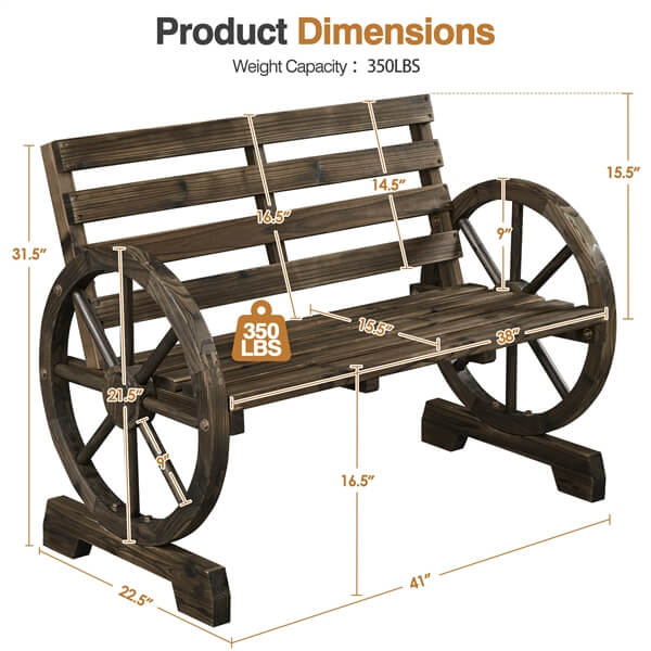Yaheetech 41 Wooden Wheel Bench Garden Bench - Image 3