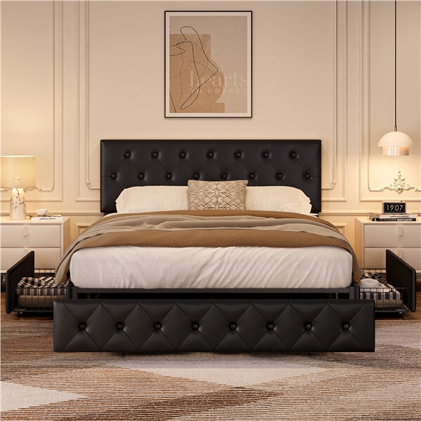 Yaheetech Upholstered Bed Frame with Adjustable Headboard and Three Drawers Storage - Image 18