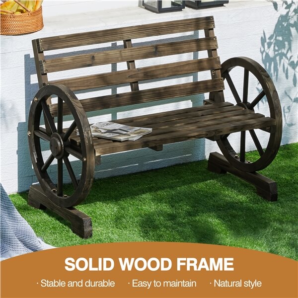 Yaheetech 41 Wooden Wheel Bench Garden Bench - Image 6